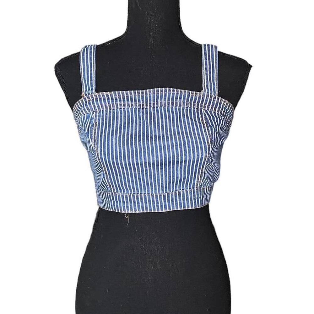 Jean Cropped Tank Top Sailor Casual Coastal Chic Summer Pinstripe Blue Nautical